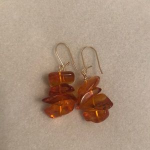 Gold hypo allergic posts and genuine amber beads